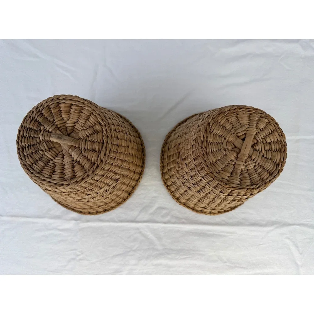 VTG Set of 2 Woven Wicker‎ Rattan Baskets Tapered Storage Planters Boho Decor